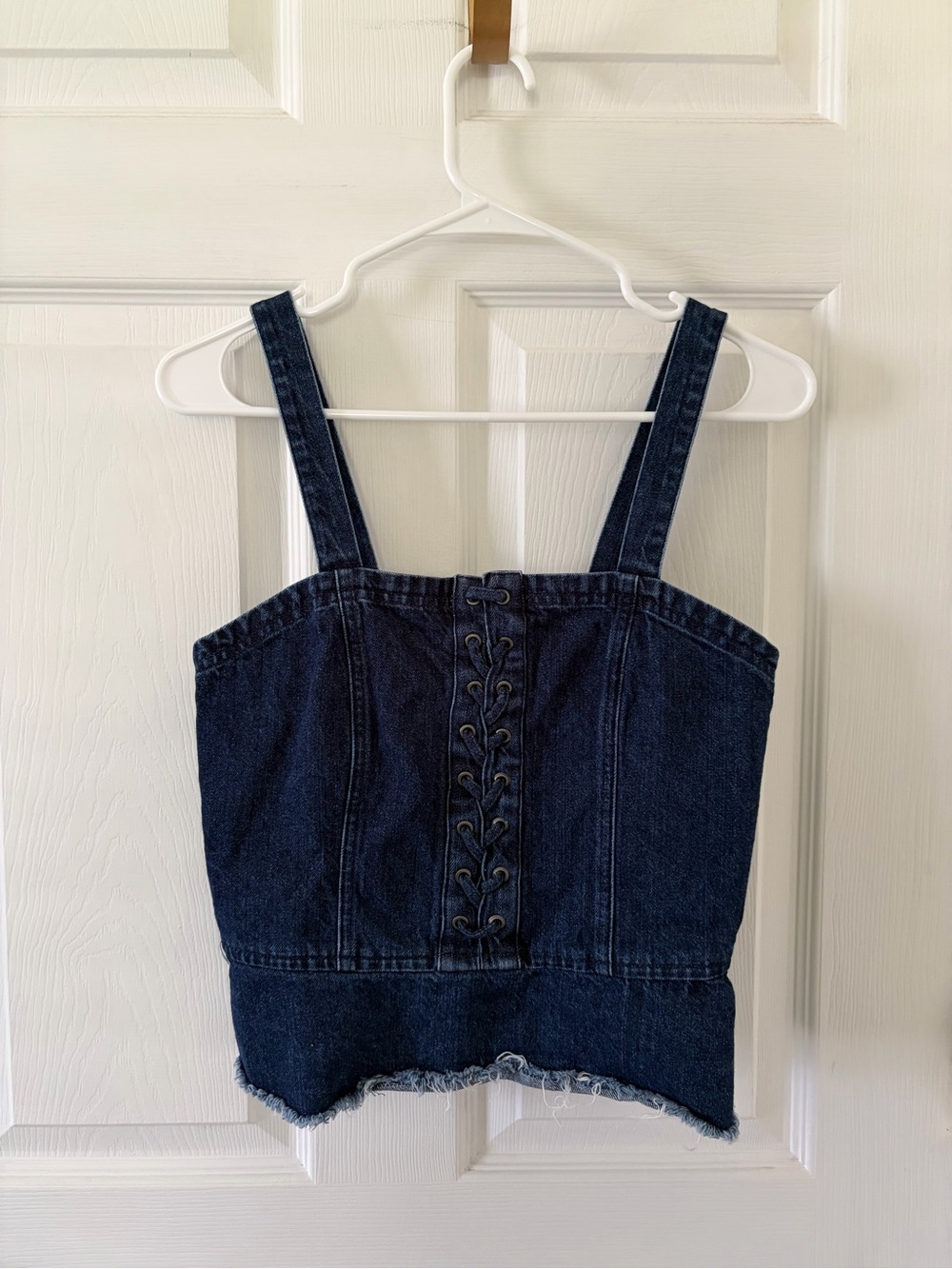 American Eagle Dark Blue Denim Lace-Up Crop Tank Top